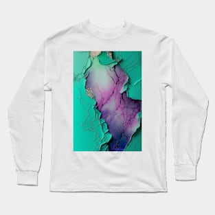 Aqua On The Surface - Abstract Alcohol Ink Resin Art Long Sleeve T-Shirt